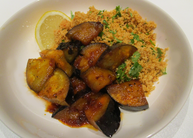 Spiced Honeyed Aubergines With Harissa Couscous